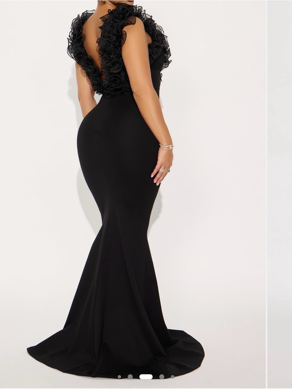 Fashion Nova Black Ruffled V-Neck Maxi Gown - Picture 3 of 4
